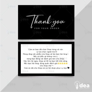 Card Cám Ơn, Card Thank You, Thiệp Cảm Ơn - Size 9x5,4cm - Giấy C300 Cán Màng Mờ 2 Mặt Màu Đen Sang Trọng
