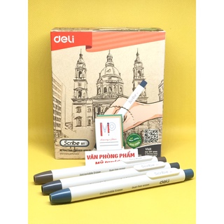 Tẩy chì/ Bút tẩy 2B dạng bút bấm Deli - có bán lõi thay - Thân màu trắng - EH01800/EH01912