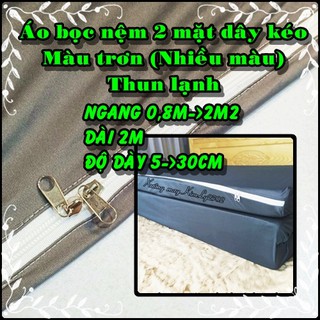 Áo bọc nệm 2 mặt dây kéo vải thun sợi siu (silk) màu trơn Hàn Quốc Nhiều màu [Size 0,8m->2m2] [Độ dày: 5->30cm]