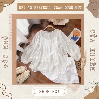Set Áo Voan Babydoll Và Quần Đùi 3 Chi Tiết Cực Xinh (ẢNH THẬT+VIDEO)