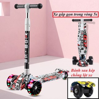 Xe Trượt  Scooter Cho Bé Bánh Có Đèn, 4 Bánh Tăng Diện Tích Tiếp Xúc An Toàn Cho Bé