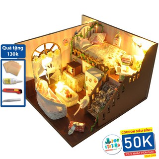Mô hình NHÀ BÚP BÊ bằng gỗ có đèn led Spring Flower Language TYU D10 Tặng kèm Mica Và Bộ dụng cụ lắp ráp ToystationVN