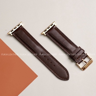 Dây da thủ công da bò trơn màu nâu cafe khoá kim dành cho Apple Watch, đồng hồ cơ