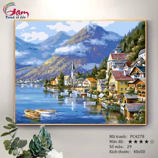 Tranh trang trí tự tô màu theo số Gam phong cảnh châu Âu ngôi làng Hallstatt PC4278
