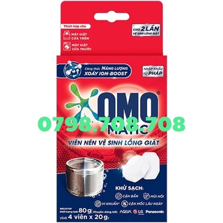 Viên Tẩy OMO Matic Nén Vệ Sinh Lồng Máy Giặt 80g 80 g Hộp 4 viên x 20g Khử Sạch Cặn Bẩn