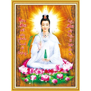 Tranh Đính Đá QUAN THẾ ÂM BỒ TÁT (ĐÁ ABC CAO CẤP). Kích Thước: 75cm x 57cm