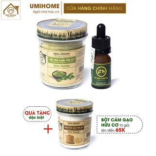 Combo Đắp Mặt Ngừa Mụn và Thâm UMIHOME gồm Bột Trà Xanh 135g và Mỡ trăn 10ml hữu cơ. Tặng Bột Cám Gạo 135g
