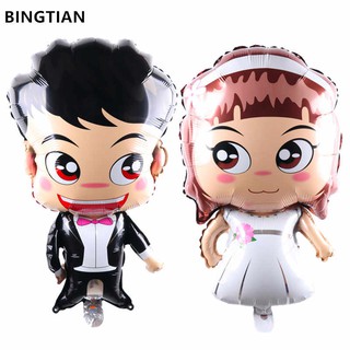 Bóng Nhôm Cô Dâu Chú Rể Chibi Đáng Yêu Cho Ngày Cưới, Bóng Kiếng Hình Cô Dâu Chú Rể Dễ Thương Cho Tiệc Cưới/Wedding