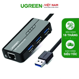 HUB USB 3 cổng 3.0 kèm cổng mạng LAN 10/100/1000 Mbps UGREEN CR103 20265