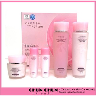 Set dưỡng trắng da chiết xuất từ Hoa Hồng 3W Clinic 5 in1 Hàn Quốc Full Sezi Giúp da trắng sáng mềm mại tự nhiên