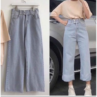 QUẦN JEAN ỐNG RỘNG NỮ CAO CẤP HADI BẢN 2 NÚT LAI TUA CỰC HOT-NB01