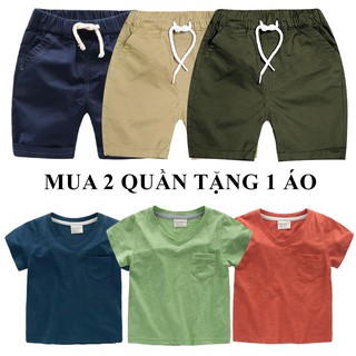 (Khuyến Mãi HOT) Mua 2 quần short kaki tặng 1 áo cổ tim VEMZKIDS