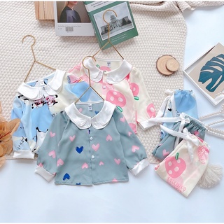 Bộ Đồ Ngủ Pijama Bé Gái - Set Quần Áo Trẻ Em Mặc Nhà Lụa Cao Cấp Nhiều Màu Dài Tay Họa Tiết Dễ Thương