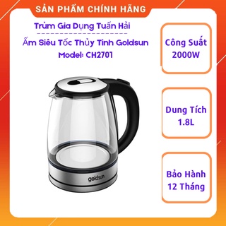 Ấm siêu tốc thủy tinh GOLDSUN CH2701, dung tích 1.8L, nhựa nguyên sinh cách nhiệt an toàn cho sức khỏe
