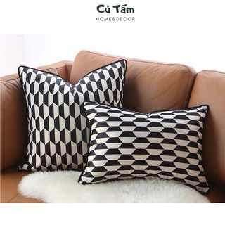 Vỏ gối, bọc gối tựa lưng họa tiết quả trám trắng đen thời thượng - cutam.homedecor