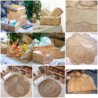 Thảm cói tròn và giỏ chữ nhật đựng đồ Vintage siêu bền, đẹp thân thiện với môi trường