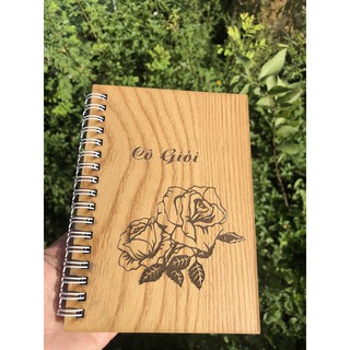Sổ bìa gỗ khắc hình Hoa Hồng