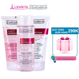 Bộ sữa rửa mặt, mặt nạ và lotion dành cho da dầu mụn Evoluderm chiết suất bưởi hồng giảm thâm và mụn hiệu quả