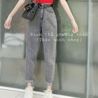 Baggy jean trơn xám khói cạp cao hàng fullsize