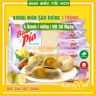 Bánh pía khoai môn sầu riêng trứng muối 400g, bánh pía Sóc Trăng Tân Huê Viên vị truyền thống [TÚI 4 BÁNH]