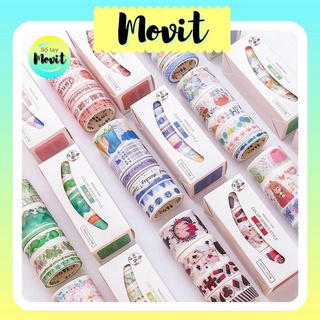 Bộ 5 cuộn băng dính washi tape trang trí sổ