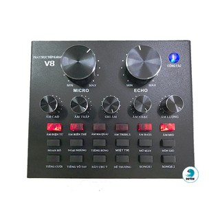 Soundcard V8 Bluetooth Autotune chuyên livestream phiên bản Tiếng Việt Tiếng Anh Bảo Hành 3 Tháng