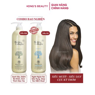 Cặp dầu gội xả Biotin Collagen trắng giảm rụng tóc, siêu mượt, phục hồi hư tổn - HONGS BEAUTY