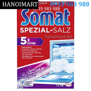 Muối rửa bát somat 3kg, 1.5kg, 1.2kg tác dụng làm mêm nước trong máy rửa bát chén ly