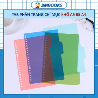 Set 4 tờ tab phân trang sổ còng chỉ mục trong suốt màu sắc đa dạng khổ A5 B5 A4 và 20 26 30 lỗ BMbooks