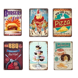 20x30cm Tranh thiếc chủ đề ĐỒ ĂN trang trí tiệm đồ ăn nhanh: kem, pizza, BBQ,...