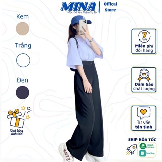 Quần ống rộng lưng cao khóa giữa 1 khuy kiểu hàn quốc