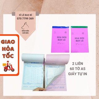 Hóa Đơn Bán Lẻ 60 Tờ Khổ A5 Hóa Giấy Carboness 1 Liên/ 2 Liên Tự In [ Hàng Đẹp]