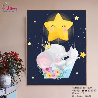 Tranh số hoá Gam voi con dễ thương căng khung 40x50cm HH4100