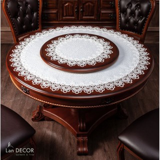 Khăn trải bàn ren trắng phong cách Châu Âu hình tròn - KR023