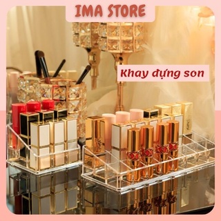 Khay đựng son IMA Store bằng mica trong suốt dày dặn cao cấp 9 - 12 - 18 ô chứa mỹ phẩm nhỏ và cọ trang điểm