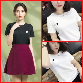Áo Thun Nữ Tay Ngắn Màu Đen Trắng In Logo Chuột Rẻ Bền Đẹp ATN468