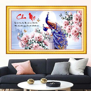 Tranh Đính Đá CHA MẸ (ĐÁ ABC CAO CẤP). Kích Thước: 1m x 55cm