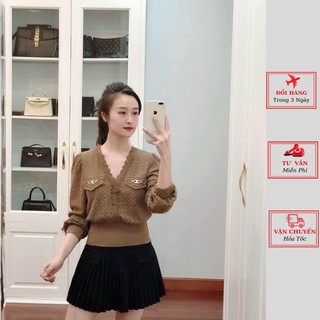 Áo ren nữ công sở cổ chữ V hai lớp ulzzang Hàn Quốc