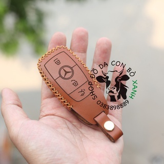 [Màu nâu bò] Vỏ bọc chìa khoá Mercedes handmade da thật, bao da chìa khoá Mec (dòng mới 2019) 002
