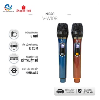 [Mã ELHACE giảm 4% đơn 300K] Micro Không Dây Hát Karaoke W108 Việt Star Quốc Tế Nhẹ Êm Đa Năng bảo hành 12 tháng