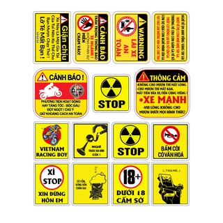 Set Hình Tem Cảnh Báo Dán Xe Máy, Xe Điện, Ô Tô, Dán Nón Bảo Hiểm Chống Thấm Nước | Tem Cảnh Báo Mã 02