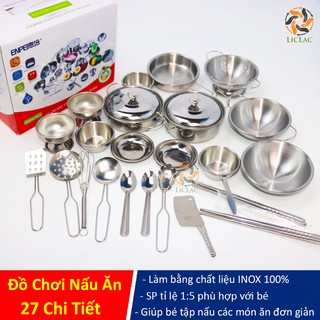 Bộ đồ chơi Nấu Ăn bằng INOX 100% gồm 27 chi tiết giúp bé tập nấu các món ăn thực tế - LICLAC