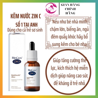 [CAM KẾT CHÍNH HÃNG] Kẽm nước Biocare Nutrisorb ZinC Plus Ascorbate (30ml), kẽm nhỏ giọt Bio care Anh (UK)