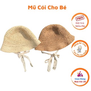 Mũ cói đáng yêu cho bé, mũ chống nắng rộng vành kèm dây thắt nơ thoáng khí thấm mồ hôi cho bé
