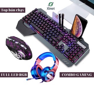 COMBO Gaming Bàn phím và chuột kèm tai nghe chụp tai headphone super bass, phím LED 10 chế độ, K618+V5 tia sét + Q9 7.1