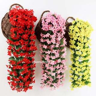 Chùm hoa Đỗ Quyên bằng lụa treo tường dài 90cm gồm 4 nhánh dây hoa và 1 cụm hoa lớn trang trí cửa nhà rất đẹp
