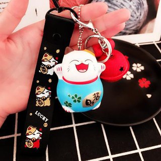 Móc khoá mèo may mắn kèm dây strap MK107 dây treo thẻ name tag