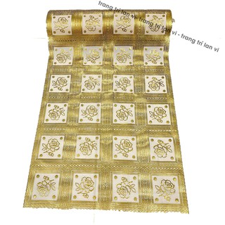[KHỔ 46CM] Khăn trải bàn bằng nhựa hoa văn vàng nổi, không thấm nước