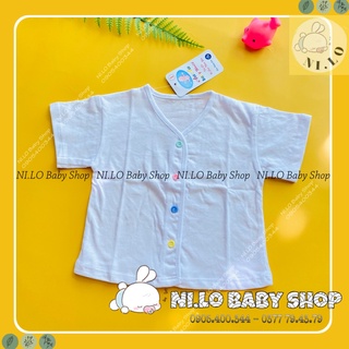 Áo sơ sinh ngắn tay màu trắng trơn cúc giữa AN AN cho bé từ sơ sinh đến 9 kg