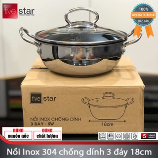 Nồi kho cá 3 lớp đáy Inox 304 Fivestar phủ men chống dính đường kính 18cm F1S18IN005 bảo hành 5 năm